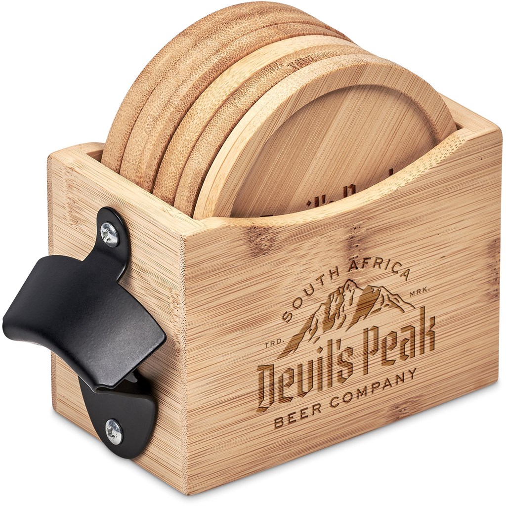 Okiyo Kanpai Bamboo Coaster & Bottle Opener Set - Image 9