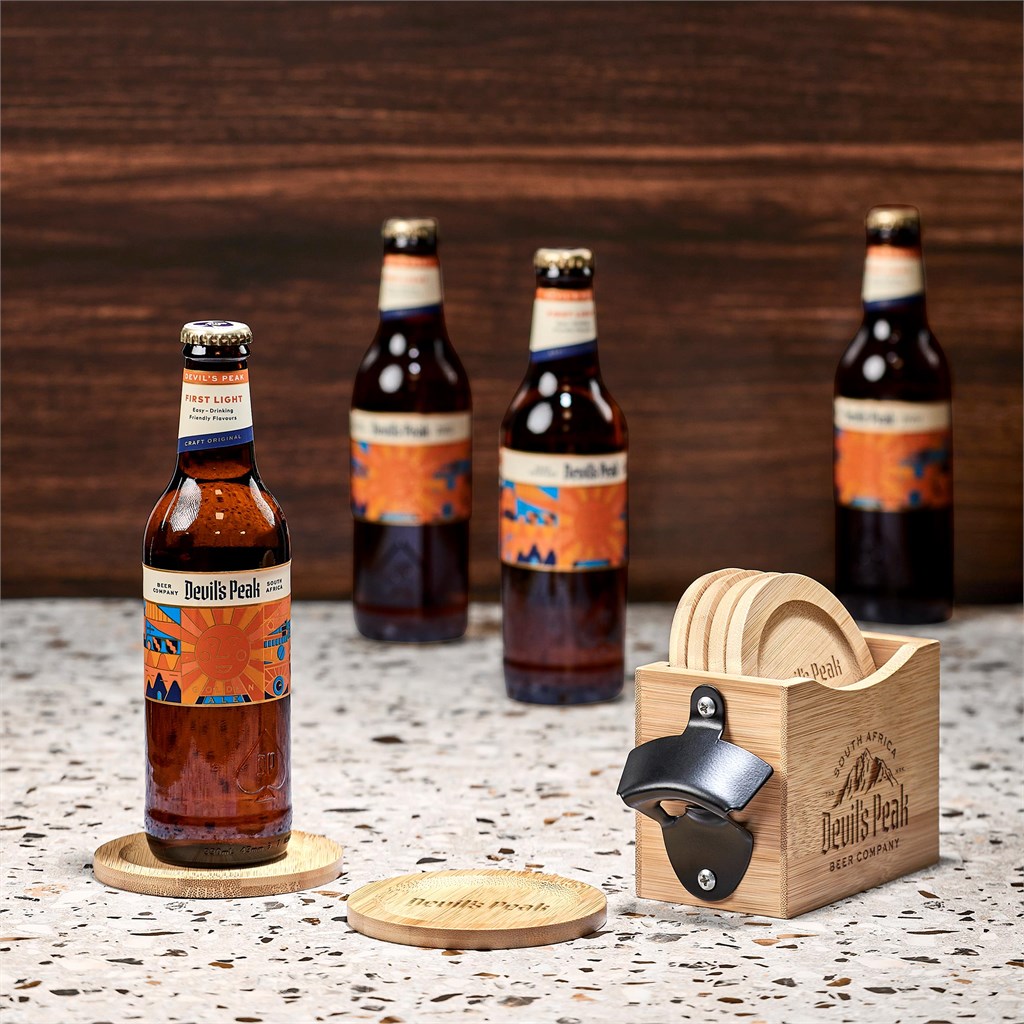 Okiyo Kanpai Bamboo Coaster & Bottle Opener Set - Image 4