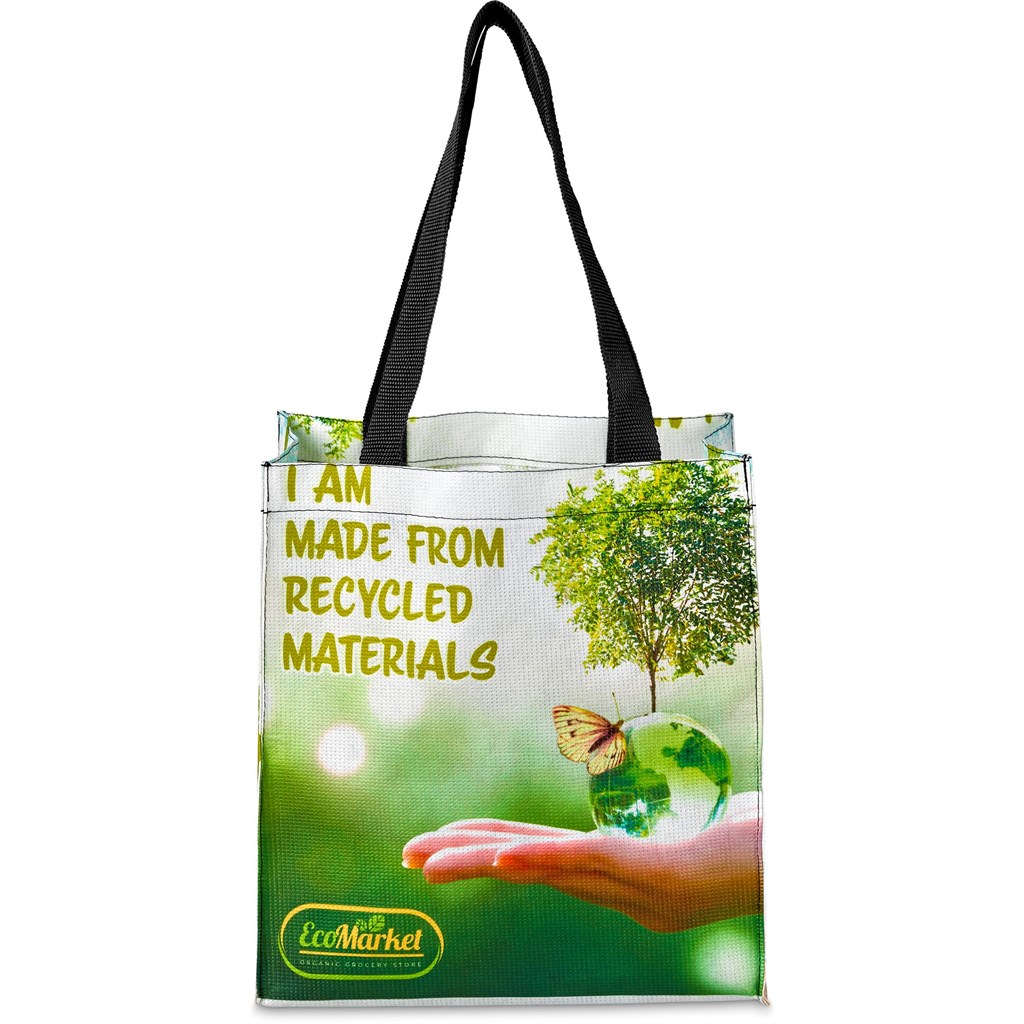 Pre-Printed Sample Hoppla Gateway Recycled PET Stitch-Bond Shopper - Image 5