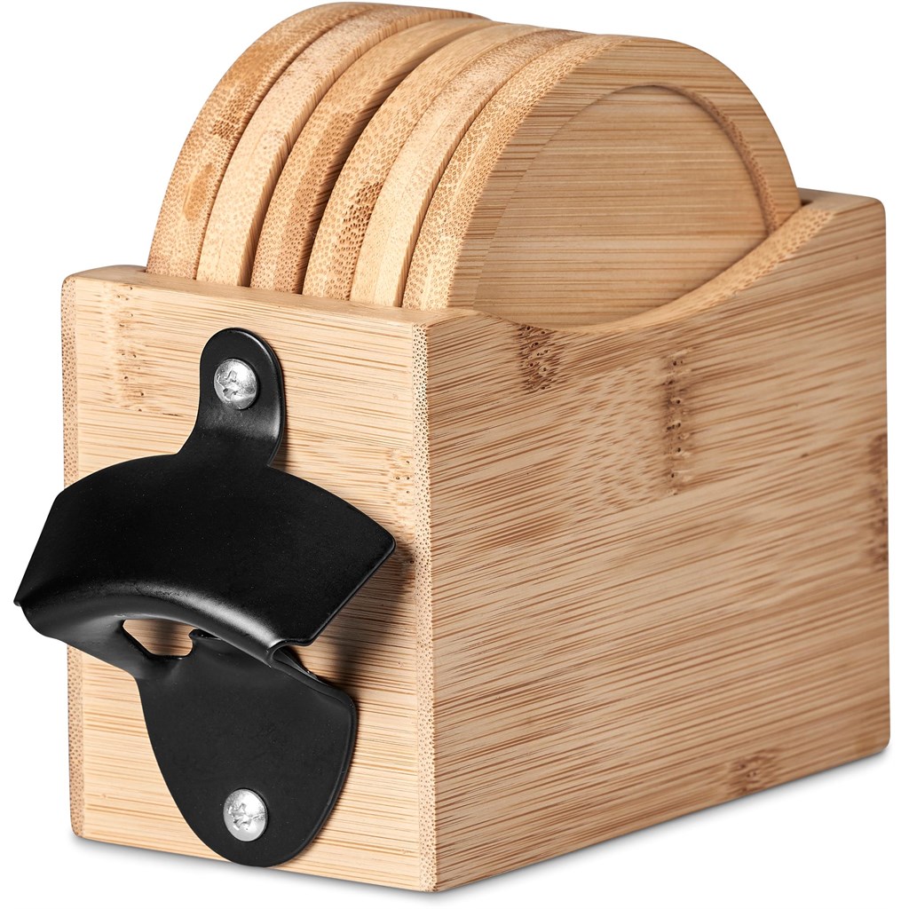 Okiyo Kanpai Bamboo Coaster & Bottle Opener Set - Image 2