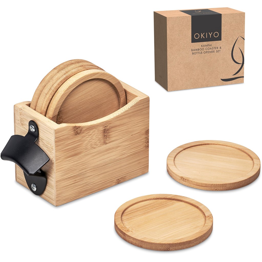 Okiyo Kanpai Bamboo Coaster & Bottle Opener Set - Image 5