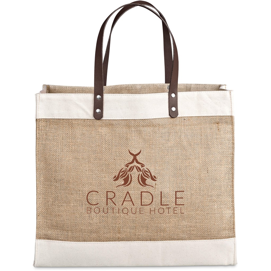 Okiyo Reza Jute & Cotton Tote with Leather Handles - Image 4